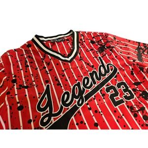 Rebel Minds Baseball Jersey Mens XL Red Paint Splatter Legends 23